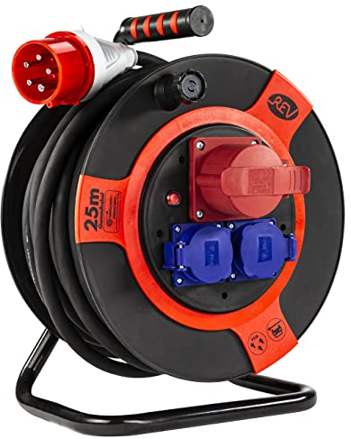 REV 0010315612 Kabeltrommel, Outdoor, 1 CEE - und 2 Schutzkontaktsteckdosen, 25m, schwarz