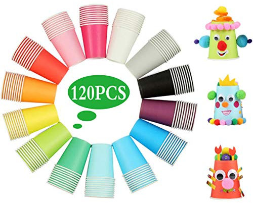 liuer Vasos de Papel Desechables Tazas de Fiesta, 120PCS Vasos Carton de Colores Biodegradables 9 Ounces para Servir el Café el Té Agua Zumo Bebidas Calientes y Frías Bodas Bricolaje (14 Colores)