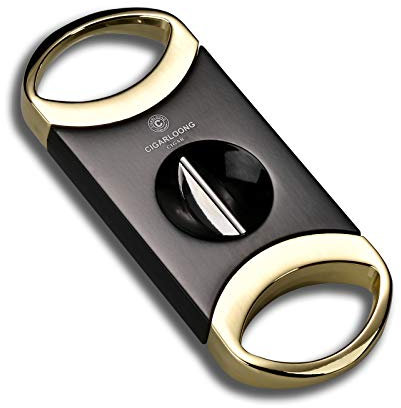 Tagliasigarloong a forma di ghigliottina per sigari, taglio a V, con lama affilata, retrattile, perfetta (colore: oro)