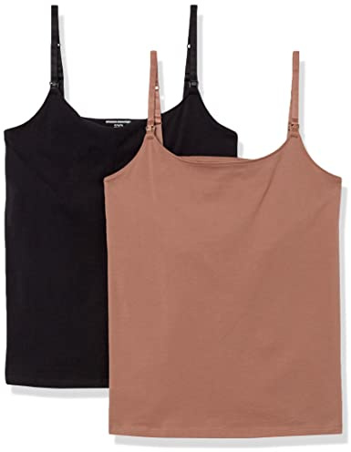Amazon Essentials Canottiera premaman per allattamento da donna, confezione da 2, nero/marrone, M