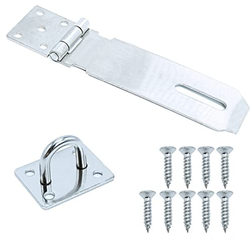 SZXMDKH Door Padlock Hasp, 5 Inch Stainless Steel Hasp and Staple Shed Lock Latch Heavy Duty Gate Security for Window Cabinet Pet Cage Crate，Silver