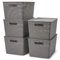 EZOWARE Set of 5 Lidded Storage Bins, Large 17L Plastic Stackable Weaving Wicker Basket Box Containers with Lid and Handle - Gray, 36x29x22.5 cm