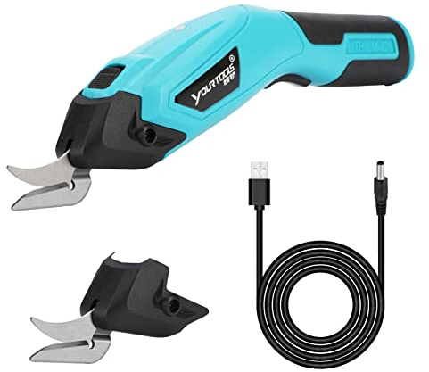 Kabellose Elektrische Schere 4.0V Stoff-und Kartonschneider mit Sicherheitsschloss, 2 Schneidköpfen, Multi-Cutter Wiederaufladbar Elektrischer Schneider Teppichschneider