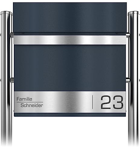 Graviers Design Buzón independiente en antracita RAL 7016 con soporte, buzón personalizado de acero inoxidable, grabado láser, placa para nombre, número de casa, buzón con candado y compartimento para