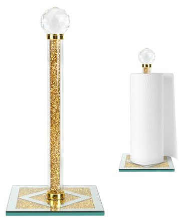 Distributeur de papier essuie-tout décoratif, GoldCrystal - Diamant écrasé - Décoration d'intérieur - Support de rouleau de papier toilette avec base lourde - Support autonome pour cuisine, salle de