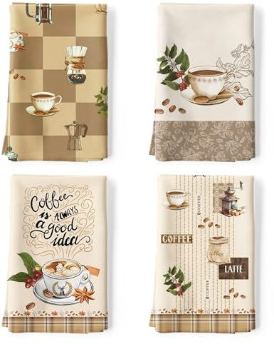 Arquiel Paños y Toallas de Cocina Algodon Set de 4, Toallas de Plato 100% Algodón Paño de Cocina Suaves y absorbentes Toallas de té y Toallas de Barra 48 x 70CM Café