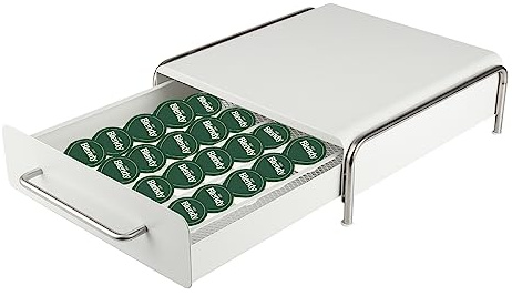 Tiroirs à Capsules Compatible pour Tassimo,Porte Dosette Tassimo, Tiroir de Rangement/Support de Machine 2 en 1 pour La Machine de Tassimo-30.5 * 31.5 * 10cm-(36 pièces) blanc