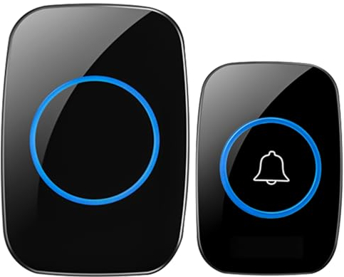 Zawaer Ensemble de sonnette sans fil étanche, portée sans fil de 300 mètres Sonnette avant avec 60 mélodies, 5 niveaux de volume et affichage LED, noir