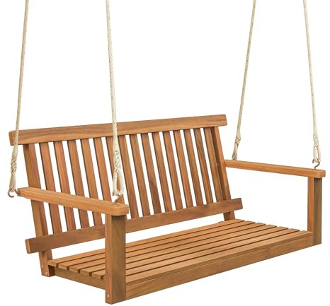 GIANTEX Hängebank Schaukel 2-Sitzer, Schaukelbank Outdoor, Hollywoodschaukel aus Massiv Akazienholz, Veranda-Schaukel Gartenschaukel zum Aufhängen 130 x 63 x 57 cm, Hängeschaukel bis 360 kg belastbar