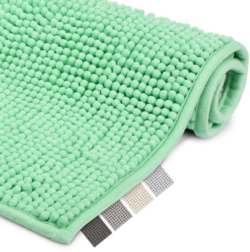 Beautissu Badematte rutschfest 50x80 cm Chenille Badezimmerteppich Flauschig Badteppich rutschfest waschbar Badvorleger Bad Teppich Badezimmer Duschvorleger Badematte Hellgrün – BeauMare WR