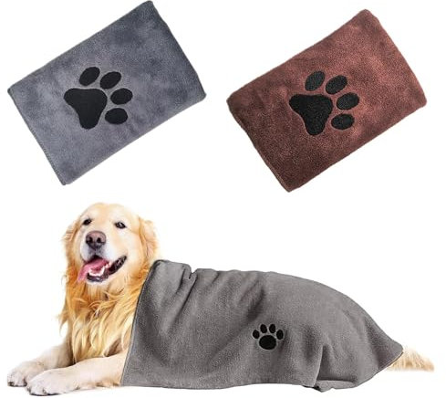 2 Stück Hundehandtuch, Hundehandtuch Extra Saugfähig für Hunde und Katzen, Hundezubehör, Schnelltrocknend Haustier Mikrofaser Handtücher, 75x35Cm Hunde Handtuch für Katzen, Hunde Oder Andere Haustiere