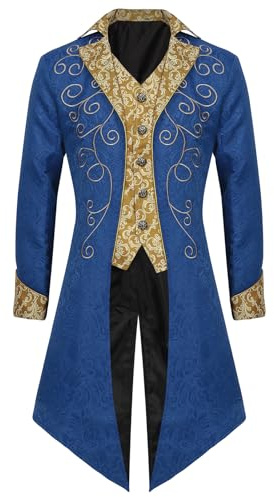 AGYMNX Ropa gótica para hombre, abrigo steampunk frack, vintage, gótico victoriano, chaqueta renacentista, cosplay, disfraz de Halloween, abrigo bordado, Esmoquin azul, XXL