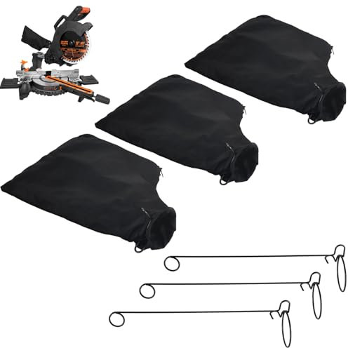 Lot de 3 sacs à poussière pour scie à onglet, sac à poussière de sciure de bois noir avec fermeture éclair et support en fil métallique pour la 255 modèles d'accessoires de scie à onglet