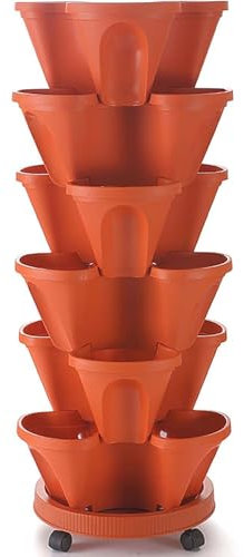 Pot de fleurs vertical empilable avec roues mobiles Idéal pour planter des légumes, des herbes et des fraises dans votre jardin tour