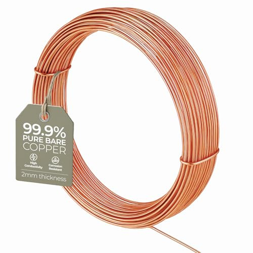 Fil de cuivre - 2 mm de calibre 12 5 m pour sculpture, fabrication florale, bijoux, tissage et emballage, fil électrolytique, 99 % pur