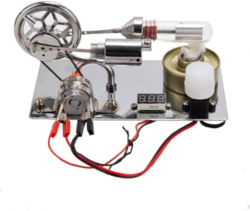 Bricksdiytoy ENJOMOR - Kit modello di motore Stirling ad aria calda tipo γ, montaggio fai da te con generatore LED, alimentato ad alcool, costruzione in metallo CNC, regalo educativo scientifico per