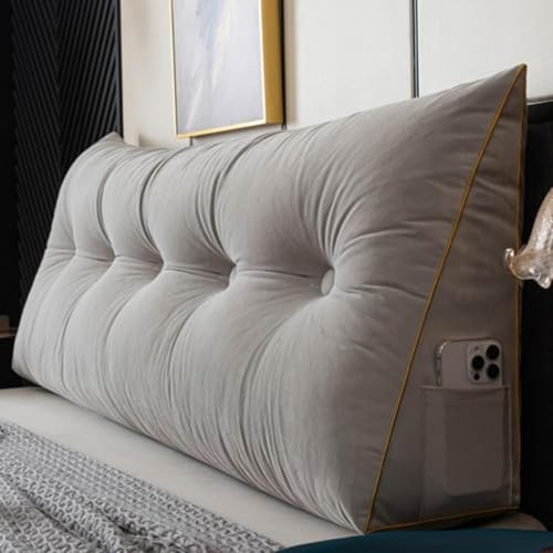 SONGDIQI Cuscino Triangolare Per Testiera Del Letto, Doppio Cuscino Da Lettura, Con Tasca Laterale, Supporto Per La Schiena Lungo, Per Stare Seduti Su Letto Singolo(#A,80 * 50 * 20cm)