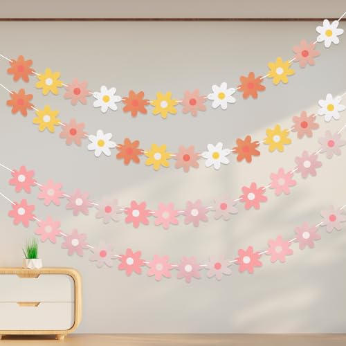 Ouligay 4 stycken tusensköna girlang blommor banderoll födelsedagsdekoration, boho blomma papper girlang tusensköna krans för flickor