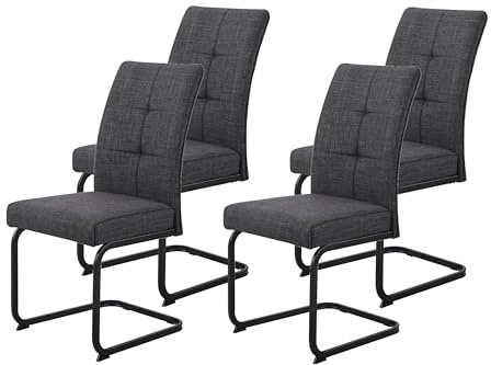Hela Tische, 4er Set Freischwinger Esszimmerstuhl Malta, Bezug Webstoff Anthrazit, Vierkant Metallgestell Schwarz, ergonomischer Rücken, Schaumstoffpolster, 120kg belastbar