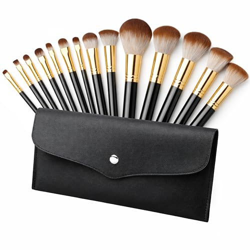 Pennelli Make Up Professionale Set da 12 Pezzi con Borsa Morbida e Fibra Sintetica Densa