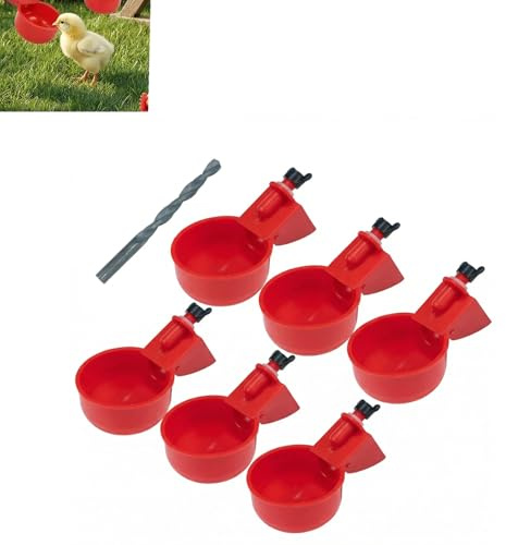 Juego de Bebederos Automáticos para Aves de Corral - Set de 6 Dispensadores de Agua con Taladro Incluido - Sistema de Suministro Automático de Agua por Gravedad para Pollos, Patos, Pavos, Gansos, Loro