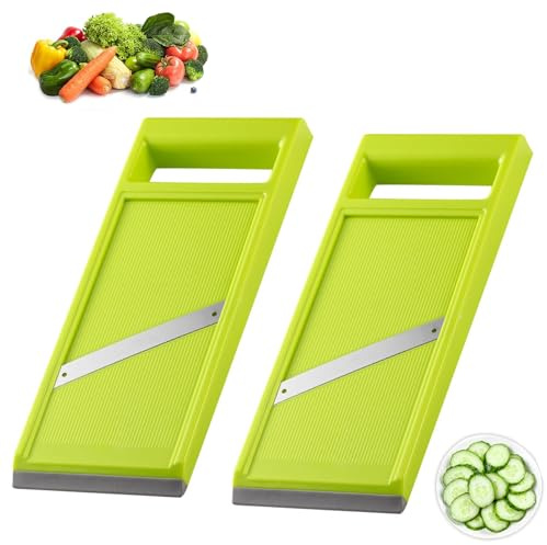 Gemüsehobel, 2 Stück Edelstahl Gurkenhobel, Gemüse Mandolinenschneider mit Ergonomischem Griff, Tragbarer Küchenhobel für Käse Karotten Zwiebeln Kartoffeln Küchen (Grün)