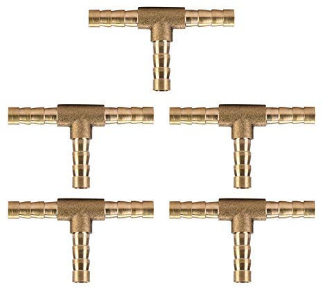 Conector de latón en T, 5 accesorios de manguera T para manguera de aire/agua/aceite/gas, junta de manguera de latón 6/8/10/12 mm (6 mm)