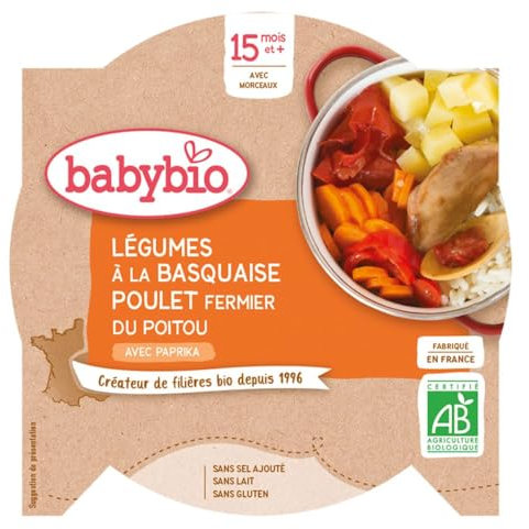 Babybio Assiette Légumes à la Basquaise/Poulet Fermier du Poitou 15+ Mois 260 g