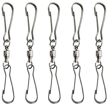 5 x extra große, leichtgängige Drehgelenke mit zwei Clips, Spiralschwänze, Windsocken, für Spinnwindsäcke und Drachen, Blumentöpfe, Vogelfutterspender, Solarleuchten, Flaggen, Pflanzen