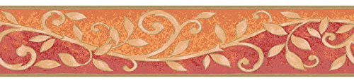Bordüre rot orange | Tapeten-Bordüre mit Blumen | Küchenbordüre | Mediterrane Bordüre mit Blättern jetzt online kaufen!