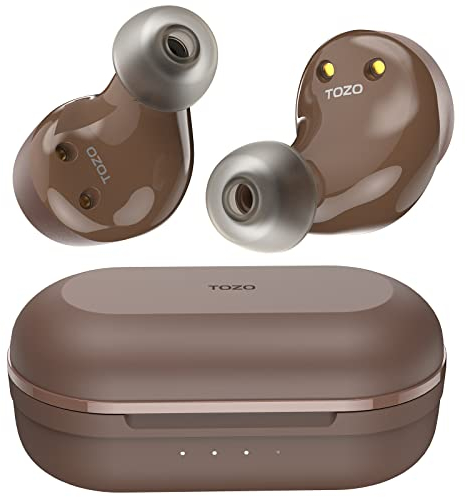 TOZO NC9 Hybrid Active Noise Cancelling Wireless Earbuds, in Ear Headphones IPX6 Waterproof Bluetooth 5.0 Stereo Earphones, Immersive Sound Premium Deep Bass Headset,Brown