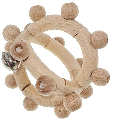 Hess Holzspielzeug 11097 - Motorikrassel aus Holz, in Form einer Kugel, mit beweglichen Teilen, für Babys ab 6 Monaten, handgefertigt, nature pur, für Greifübungen