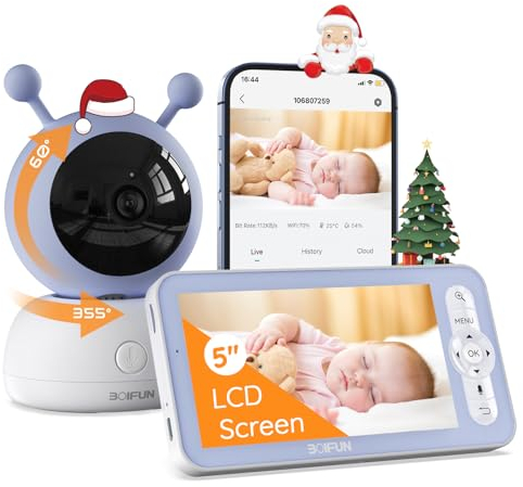 BOIFUN 5 Babyphone Caméra avec Application Telephone, Rotation à 360° 1080P, Surveillance des Mouvements & Suivi Automatique, Détection de Zone Personnalisée, Zoom 4X