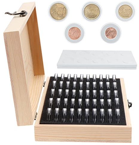 Fippy 50 st myntsamlingslåda, trämynt uppsamlande förvaringsbox myntfodral för samlare, passar mynt 18 mm 21 mm 25 mm 27 mm 30 mm