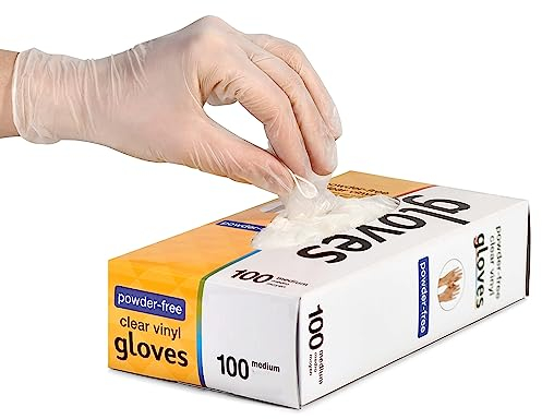The Real Touch Einweg-Vinylhandschuhe, puderfreie und latexfreie transparent Einmalhandschuhe mit 100 Stück/Box (mittel)