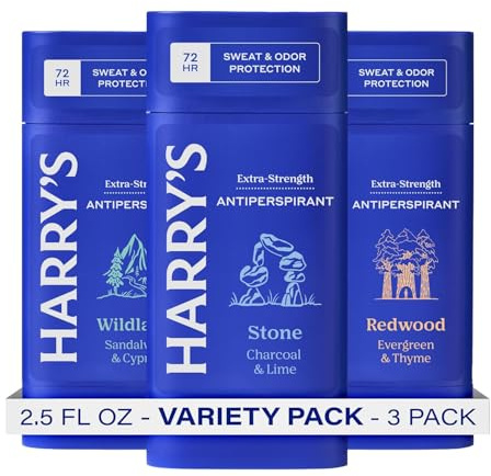 Harry's Extra-Strength Antiperspirant Deodorant, Sweat & Odor Control Antiperspirant for Men, Variety Pack - Stone, Redwood, Wildlands, 2.5 oz Pack of 3