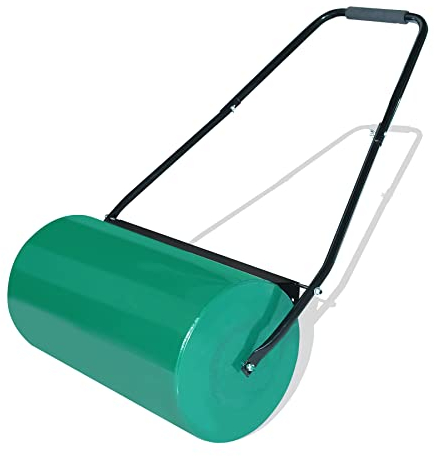 SUBTLETY Rodillo de césped de 46 L, 57 cm, con mango, portátil, para jardín, rellenable con rodillo de arena/agua, escarificador manual para césped y agricultura (verde)