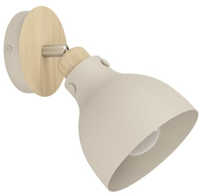 EGLO Arrecife - Lampada da parete, applique per interni con faretto spot orientabile, per soggiorno e corridoio, attacco E27, in legno naturale e metallo di colore sabbia