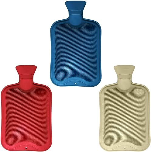 SKYTE® Pack of 3 Hot Water Bottle Natural Rubber 2 Litre Capacity Large Hot Water Bottle Hot Water Bag for Pain Relief Secure & Leakproof