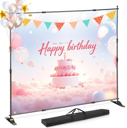 VEVOR Porte-Bannière 3 x 2,4 m Support Haute Qualité d'Affiche Panneau d'Affichage de Toile de Bannière Télescopique Réglable Portable pour Afficher Arrière Plan de Salon Foire d'Exposition Pubilicité