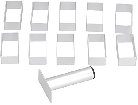 10PCS Cookies Mould, Mini Rectangular Cookie Cutters Set Non Stick Biscuit Baking Mould Heat Resistant Cookie Cutter with Press Plate for Home Kitchen Bakery Cafe (large rectangle)