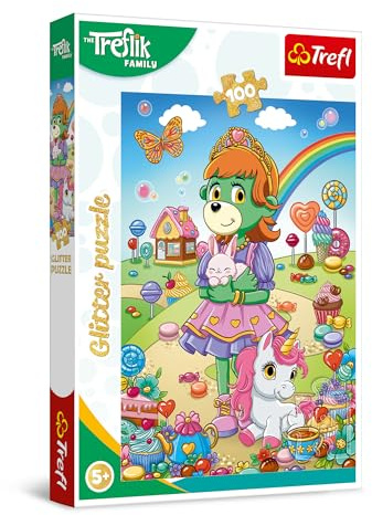 Trefl - Puzzles Scintillants : The Treflik Family, Les Treflik Scintillants - Puzzles 100 Pièces - Puzzles Scintillants avec Personnages de Bande Dessinée, Loisir pour Les Enfants à partir de 5 Ans