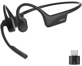 SHOKZ OpenComm2 UC 2025 Upgrade USB-C kabelloses Knochenschall PC Headset, Bluetooth Open-Ear Kopfhörer mit Noise-Cancelling Mikrofon, Ohrhörer für Office, Anruf, 16 Stunden Sprechzeit