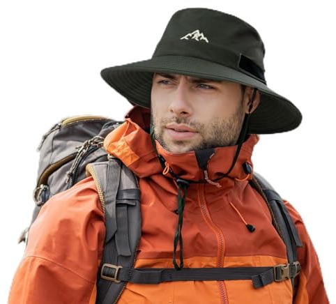 Comhats Sombreros impermeables para lluvia para hombres y mujeres, para todas las estaciones, para paseos, golf, safari, pesca, senderismo, ajustables, plegables, a prueba de viento, 54-63 cm, Verde