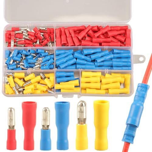 200pcs Bullet Connectors Male and Female, Bullet Terminals Wire Connectors Crimp Terminal Automotive Electrical Connectors Motorcycle Connector Butt Insulated Waterproof Electrical Connectors