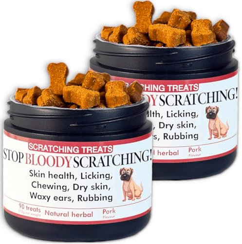 Stop Bloody Scratching - Allergy Relief Dog Treats for Itchy Skin, Paws, Eyes & Ears - Stops Scratching, Licking & Chewing - Quick Relief in 30 Days - Salmon Oil & Omega 3 - For all Dogs. Value 2-Pack