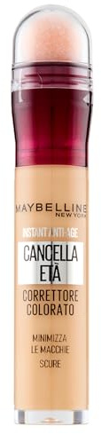 Maybelline New York Correttore Colorato Cancella Età, Copertura Facile e Veloce di Imperfezioni e Discromie, Con Bacche di Goji e Haloxyl, Cancella Età, Tonalità: Giallo, 4,7 ml