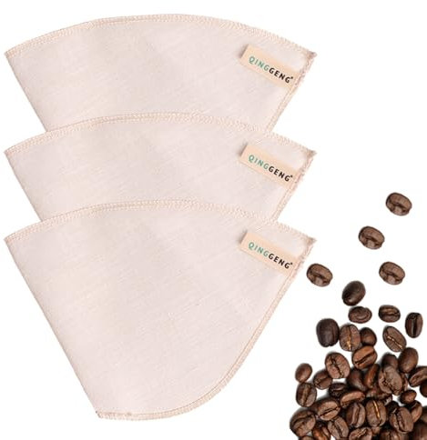 QINGGENG Reusable Coffee Filters Size 4, Premium Hemp Fabric Coffee Filters, Sustainable, Pack of 3