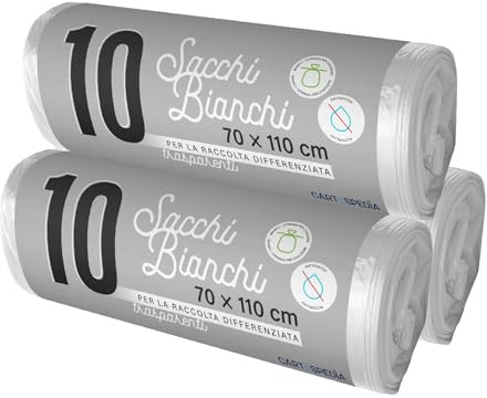 240 Sacchetti Spazzatura - BIODEGRADABILI- MISURA: 70x110 cm - con Manici | Sacchetti Immondizia da 110L, Trasparenti per Raccolta Differenziata | Buste Anti Umidità, Plastica Riciclata, Trasparenti