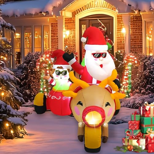 InfleasJoiy 6FT Santa Claus Inflatable Decoration with Built-in LED Lights, Christmas Outdoor Inflatable Decoration for Lawn, Yard, Garden, Patio